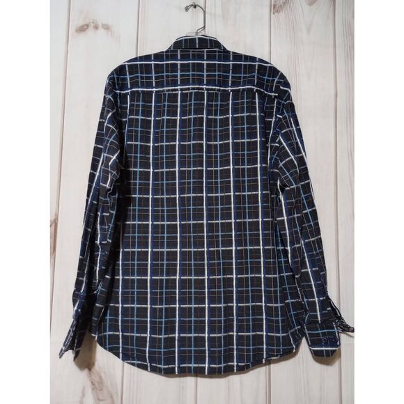Bugatchi Shirt Men's Medium Black Blue Button Front‎ - Picture 2 of 10